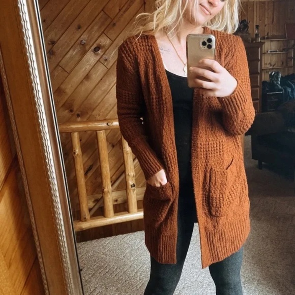 Universal Thread Boho Contrast Knit Warm Rust Brown Duster Cardigan XS Pockets